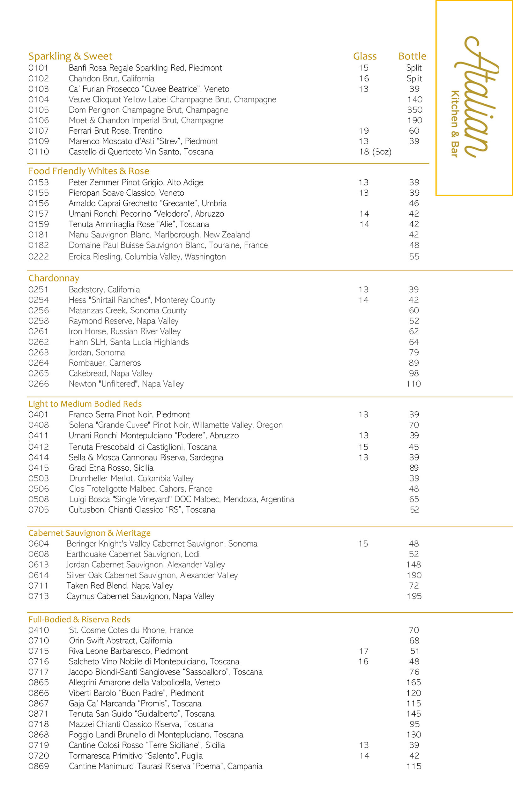 Atalian Wine List