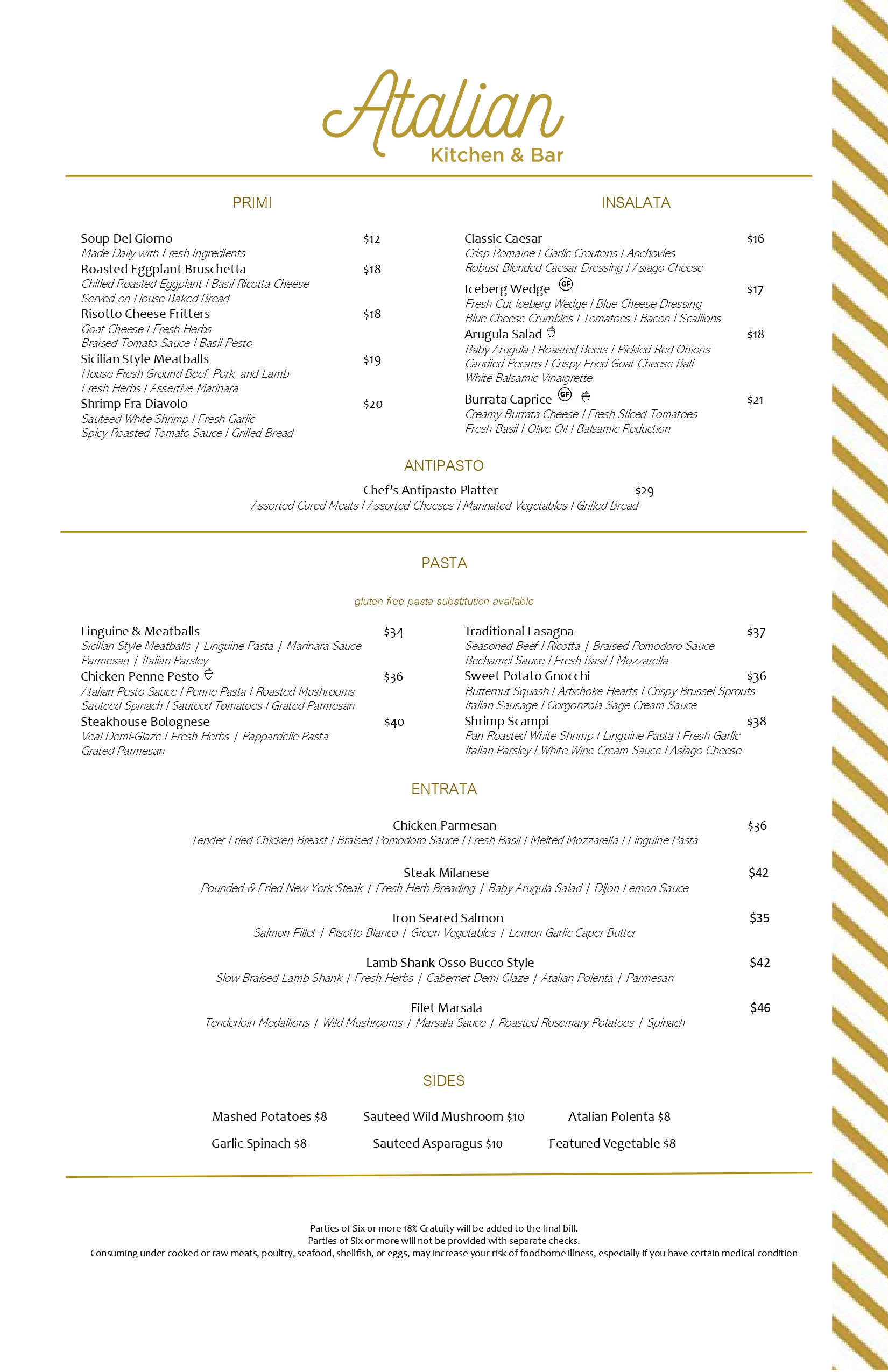 Atalian Dinner Menu